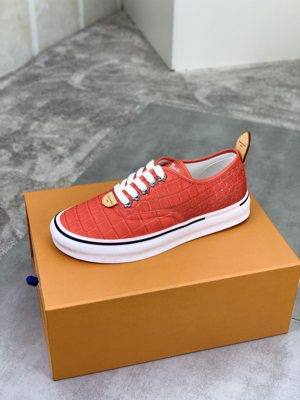 Louis Vuitton Coral Red Textured Low-Top Sneakers