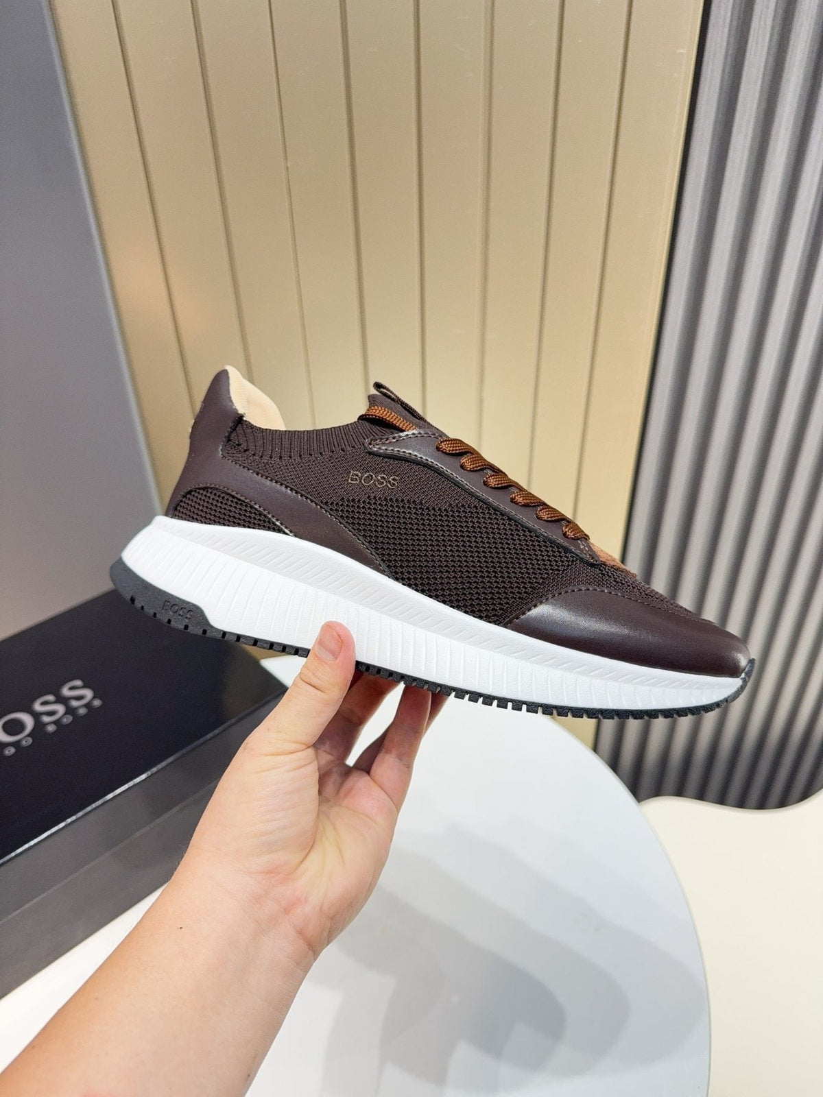 BOSS Knit Lace-Up Sneakers - Side Wordmark Detail