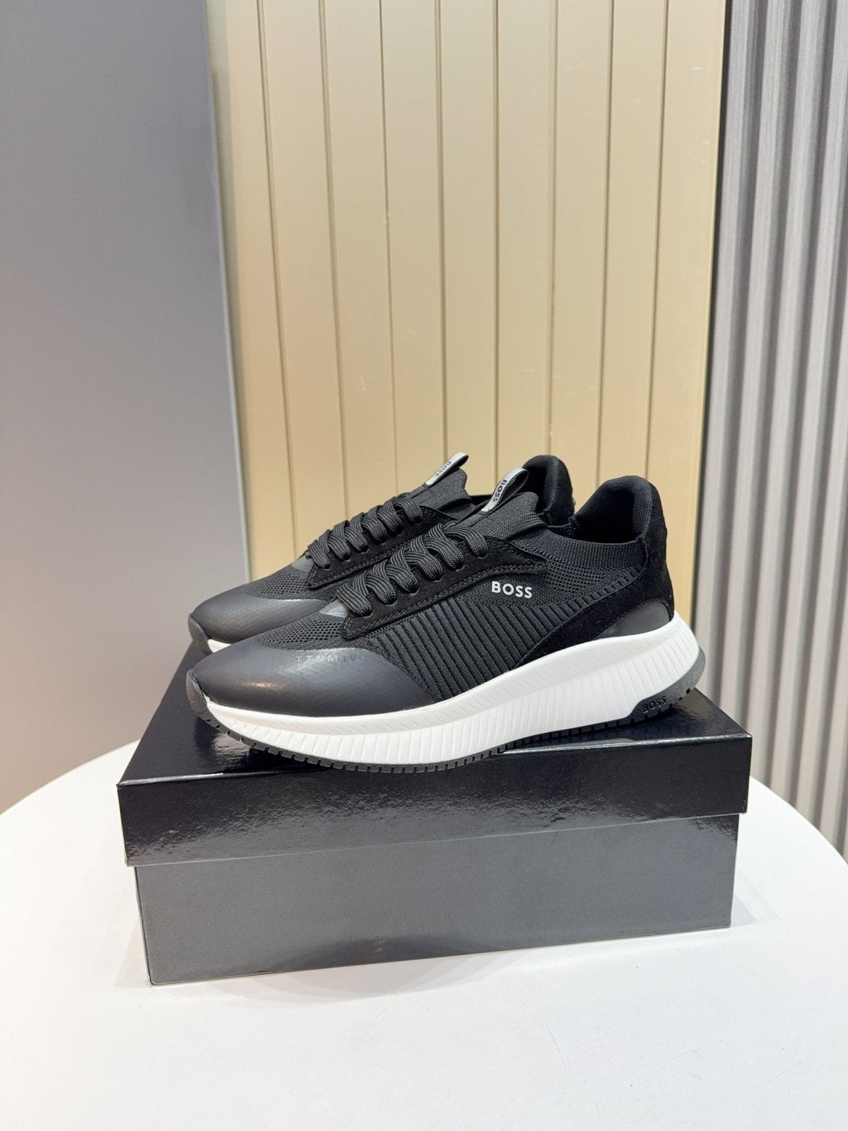 BOSS Knit Lace-Up Sneakers - Side Wordmark Detail
