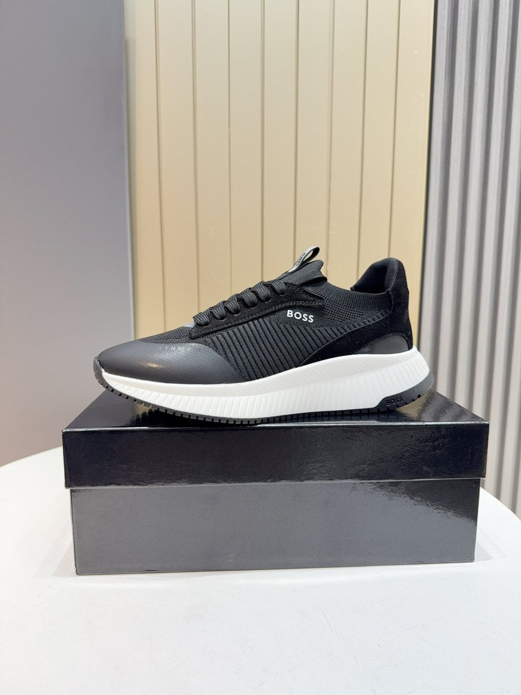 BOSS Knit Lace-Up Sneakers - Side Wordmark Detail