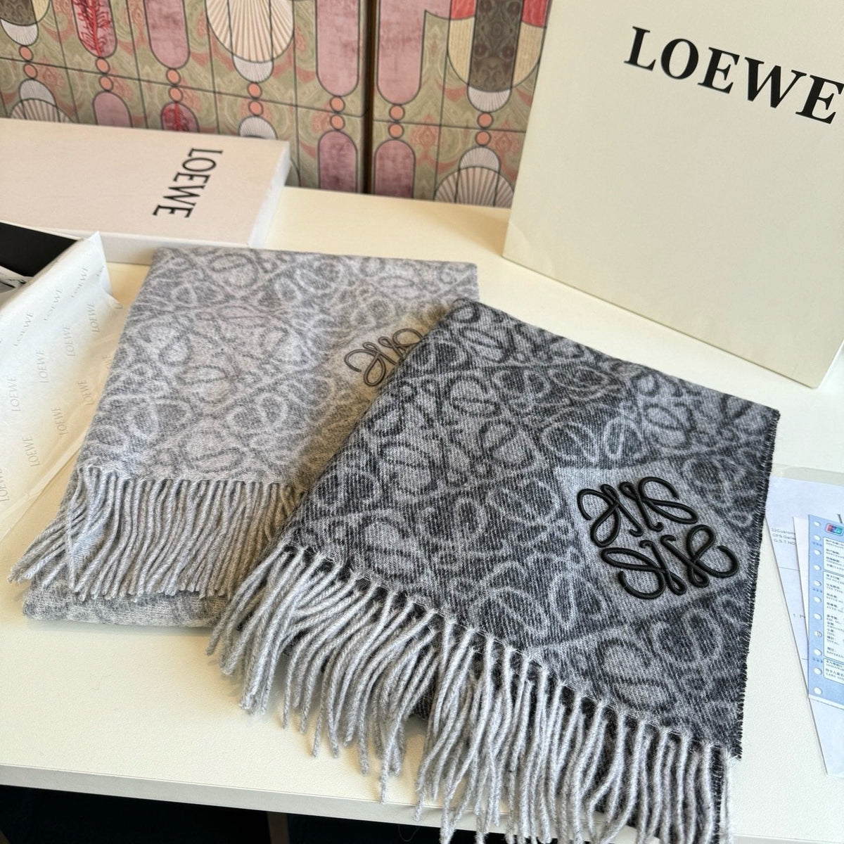 Loewe Reversible Fringe Pattern Scarf