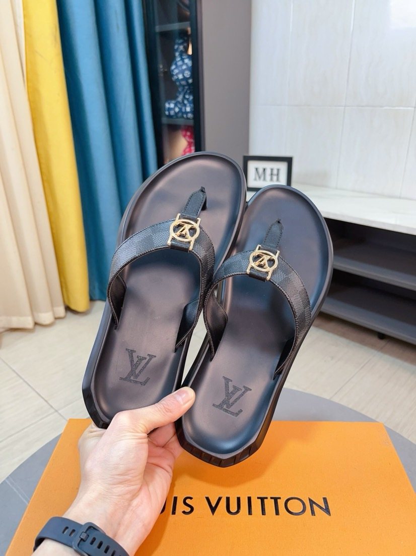 Louis Vuitton Dark Brown Check Thong Sandals