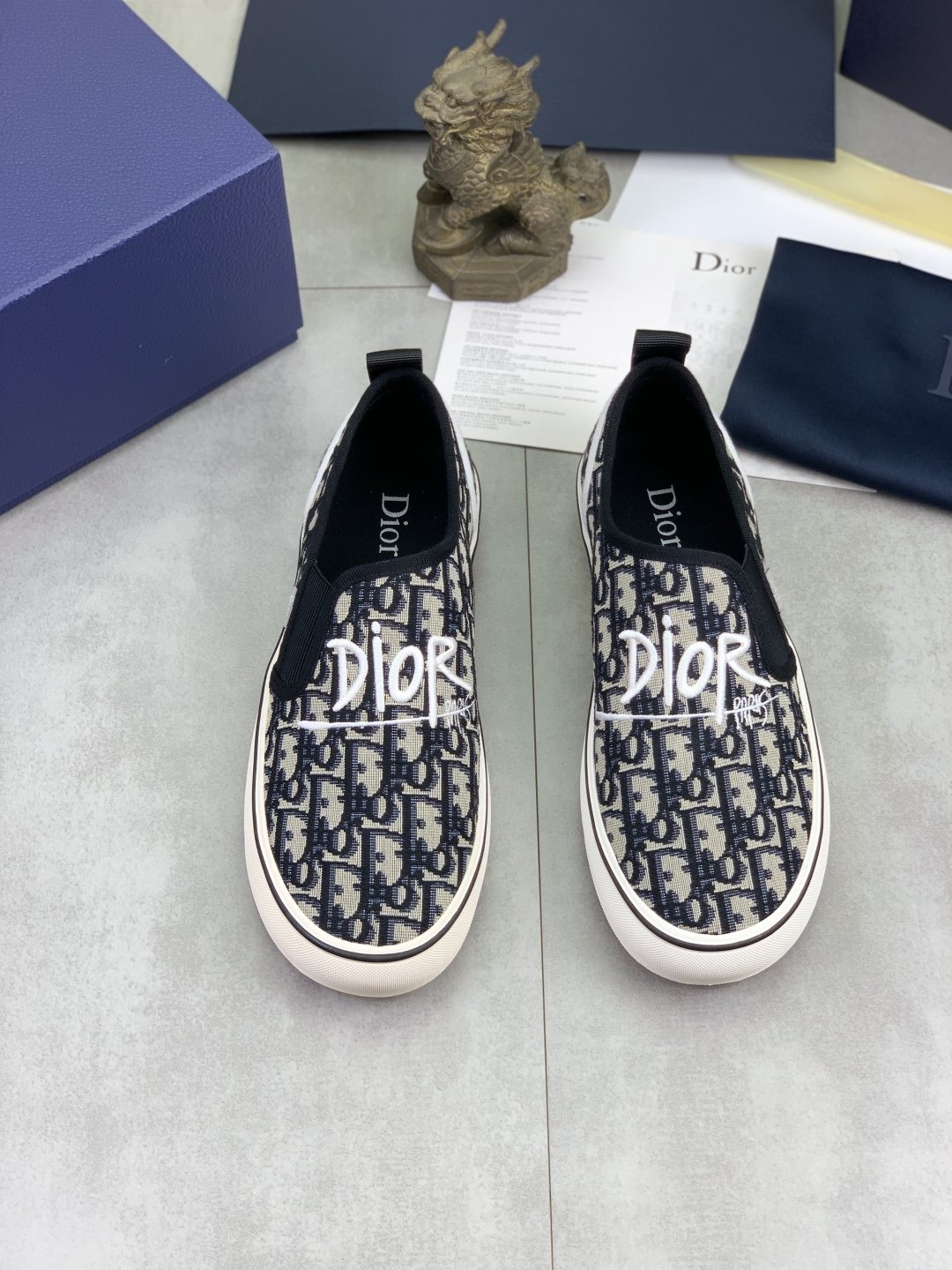 Dior Navy Pattern Slip-On Sneakers