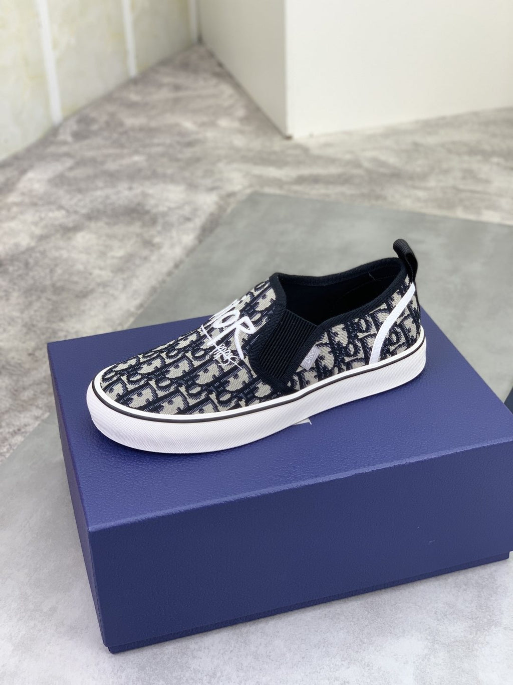 Dior Navy Pattern Slip-On Sneakers