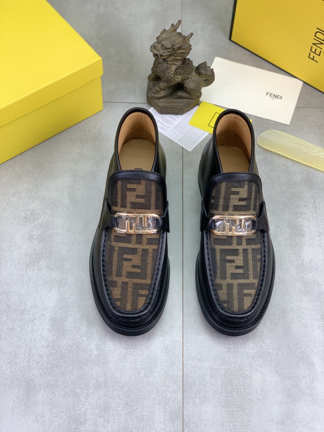 Fendi Men's Black and Brown Monogram Buckle Ankle Boots