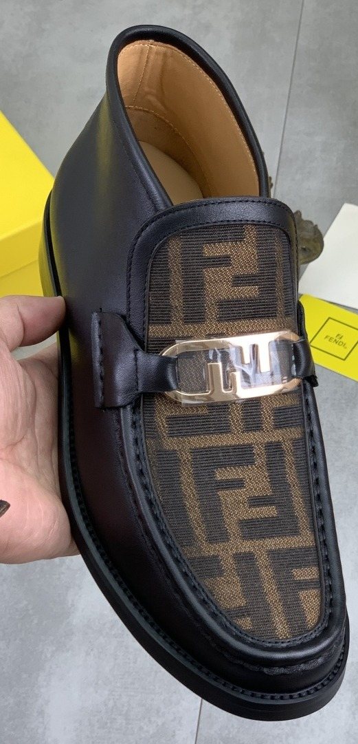 Fendi Men's Black and Brown Monogram Buckle Ankle Boots