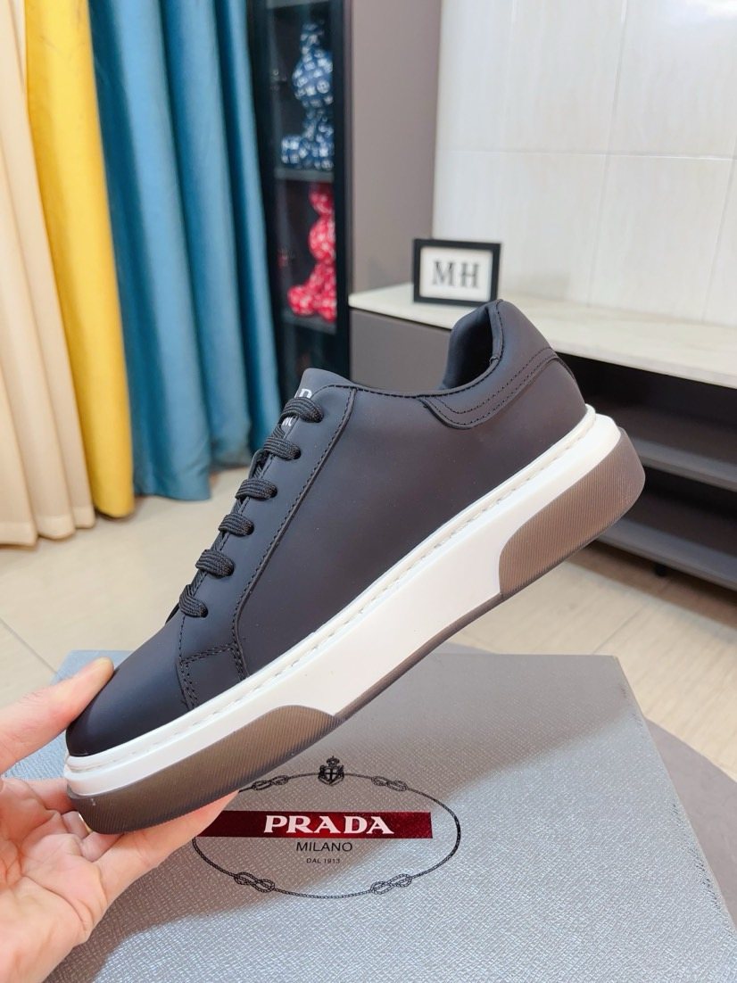 Prada Men's Triangle Patch Low-Top Sneakers - Leather Lining