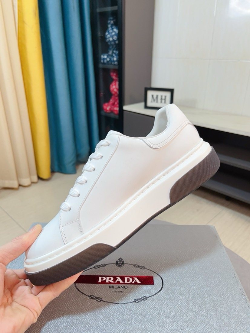 Prada Men's Triangle Patch Low-Top Sneakers - Leather Lining