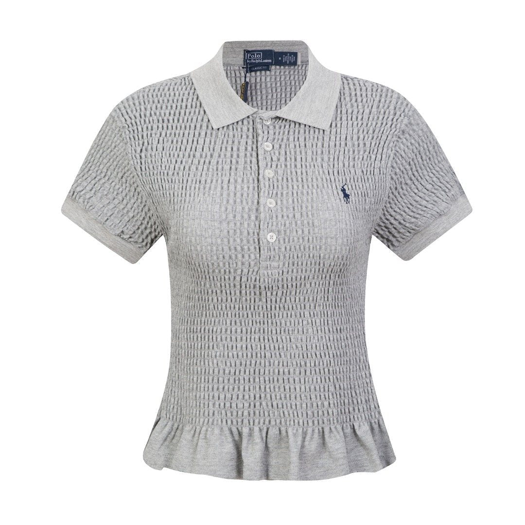 Ralph Lauren Ruffled-Hem Piqué Polo Top