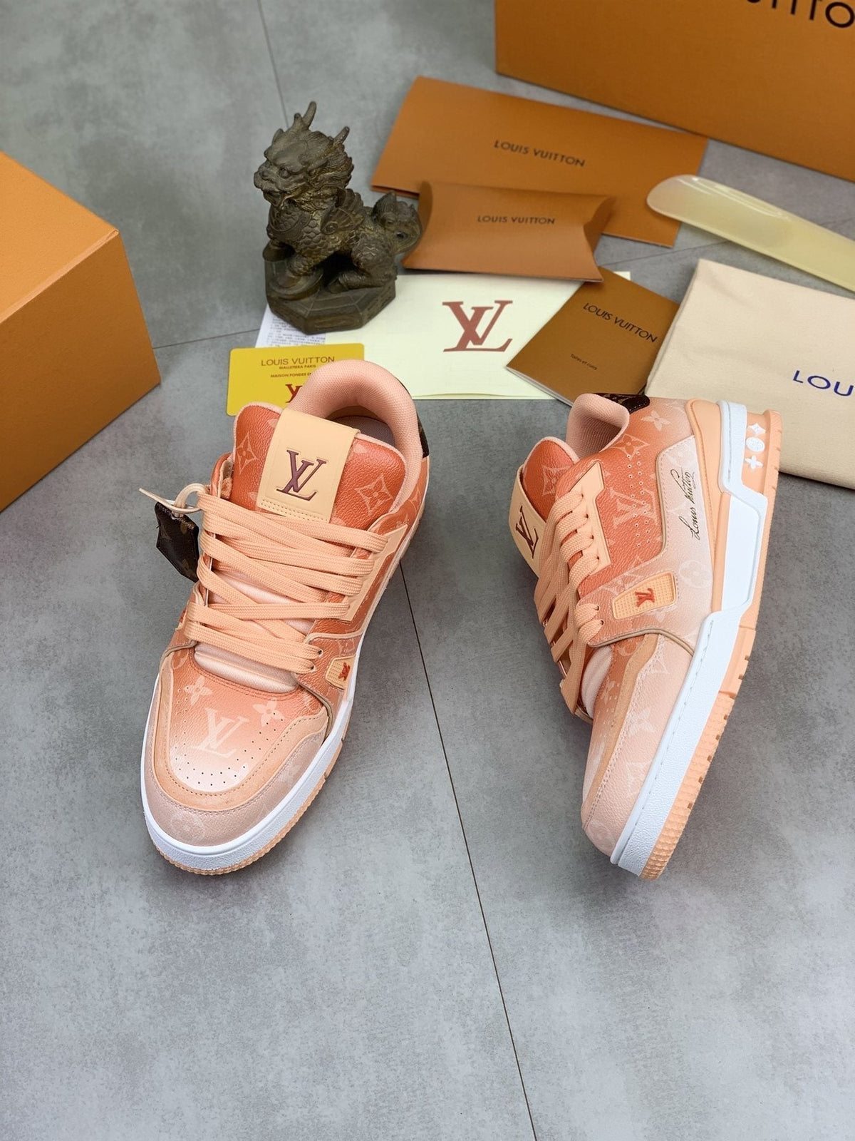 Louis Vuitton Peach Pink Monogram Low-Top Sneakers - Peach Pink and White