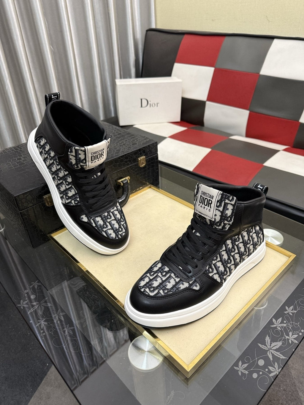 Dior Patterned High-Top Sneakers