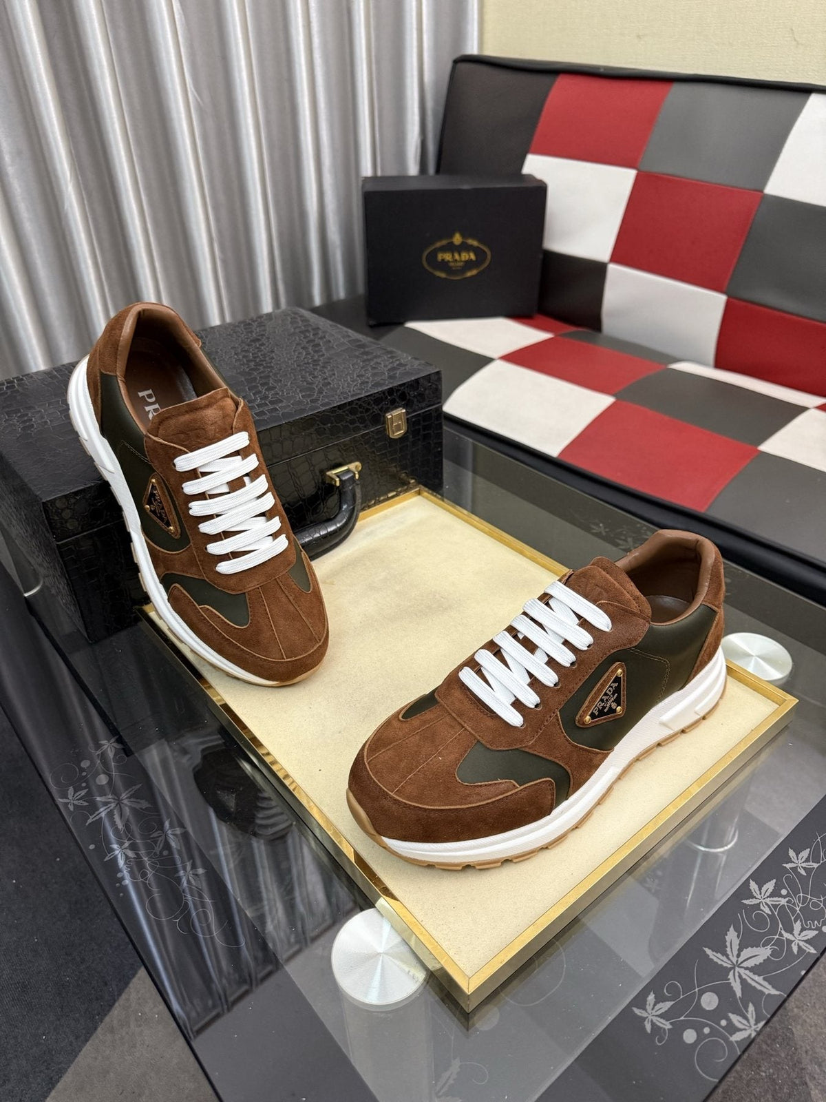 Prada Men's Triangle Badge Low-Top Sneakers - Lace-Up Closure