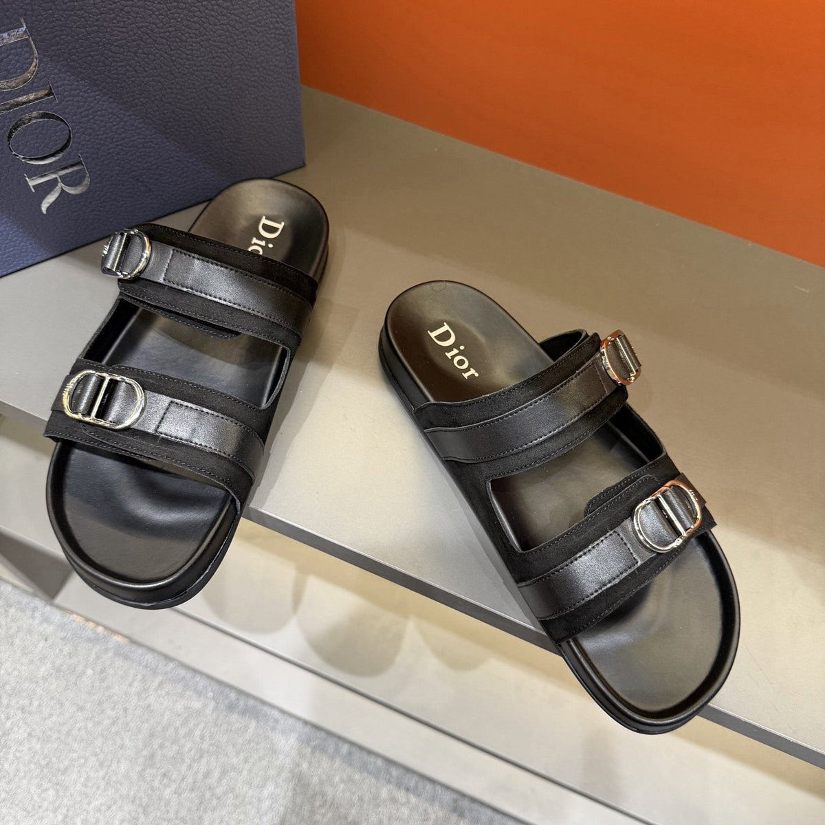 Dior Two-Strap Buckle Slide Sandals