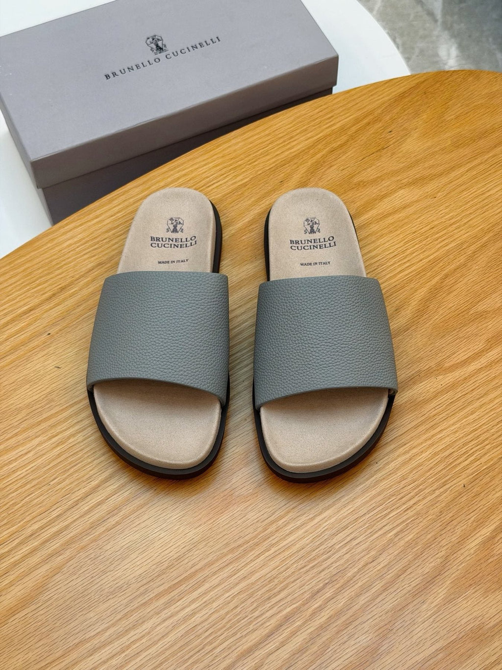 Brunello Cucinelli Textured Strap Slide Sandals