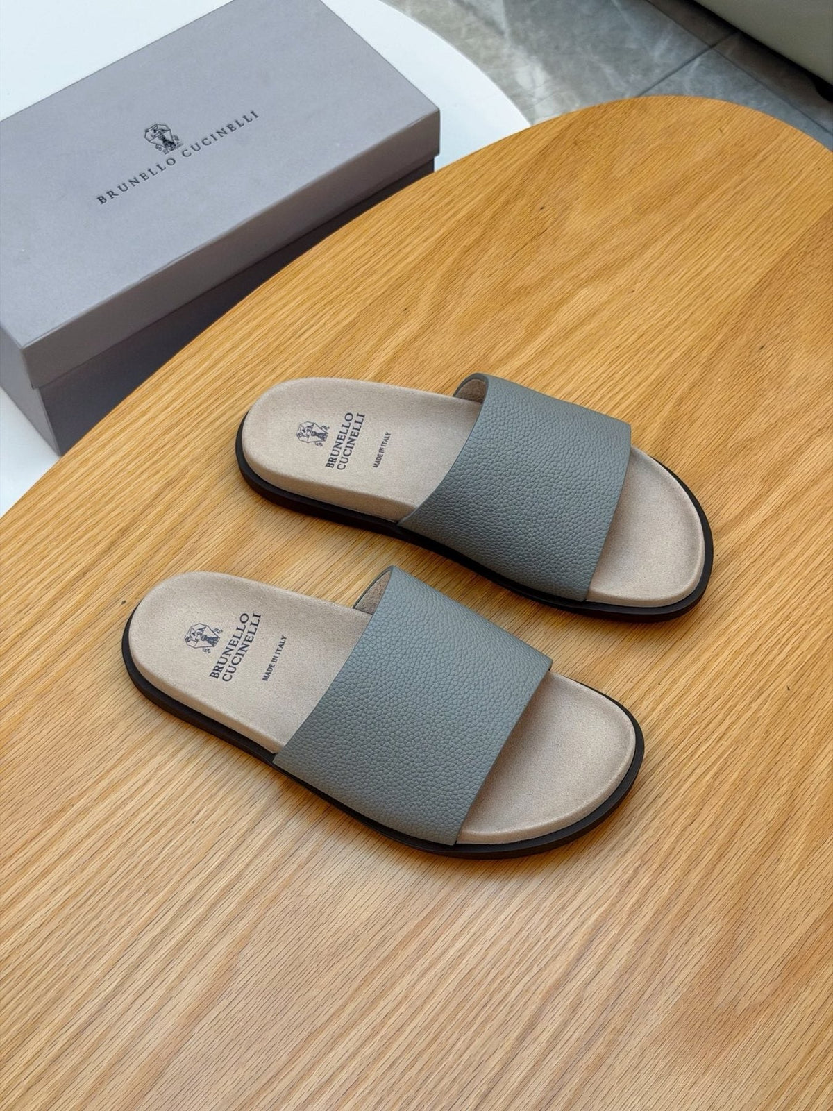 Brunello Cucinelli Textured Strap Slide Sandals