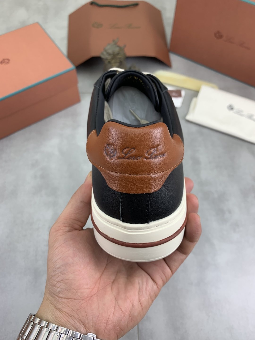 Loro Piana Black and Brown Low-Top Sneakers