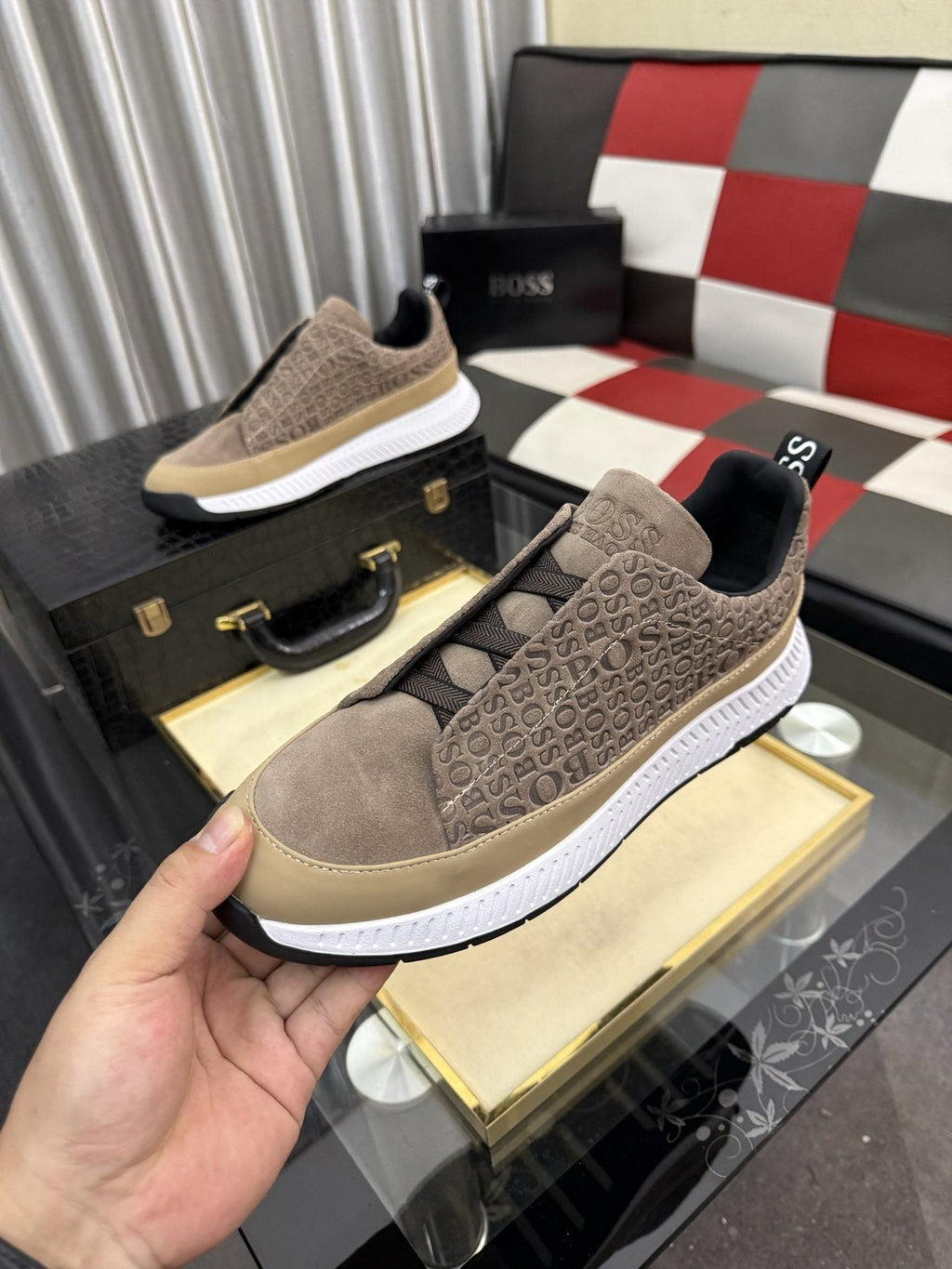 BOSS Men's Textured Slip-On Sneakers