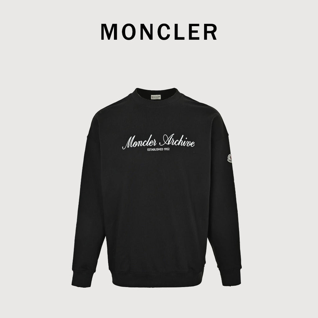 Moncler 26SS Archive Artistic Script Logo Crew Neck Sweatshirt — Black
