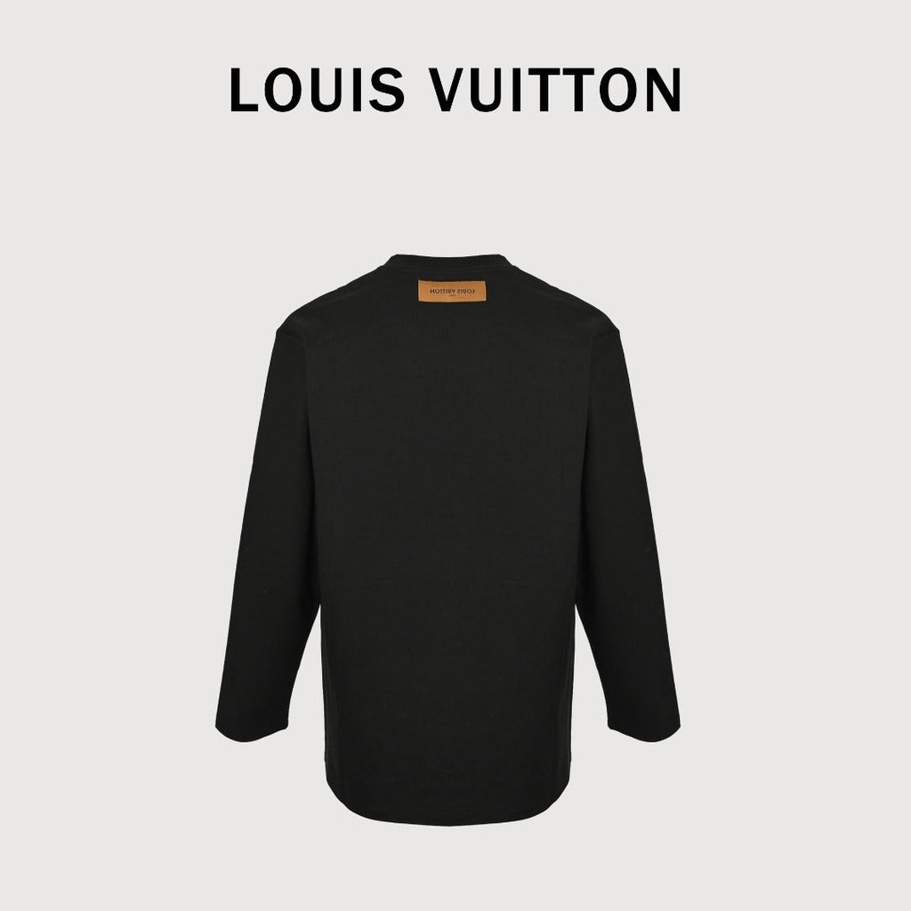 Louis Vuitton 25FW Multicolor Gradient Logo Toothbrush Embroidery Long Sleeve T-Shirt Black