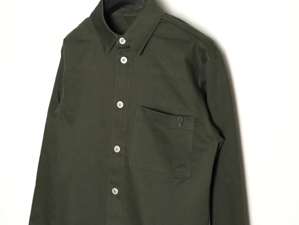 Burberry Shield-Detail Denim Shirt Jacket - Olive