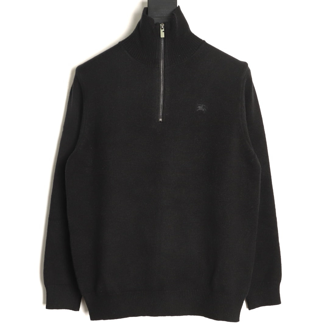 Burberry Equestrian Emblem Half-Zip Knit Sweater - Black